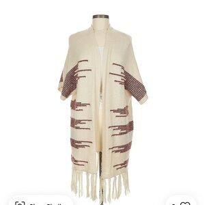 Akemi and Kin (sold at Anthropologie) Cream and Brown Fringed Poncho